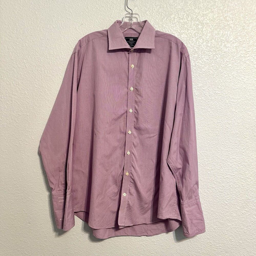 Hawes & Curtis Dress Shirt Warwick Tailored Fit Mens Size 16.5 34 Purple Checker